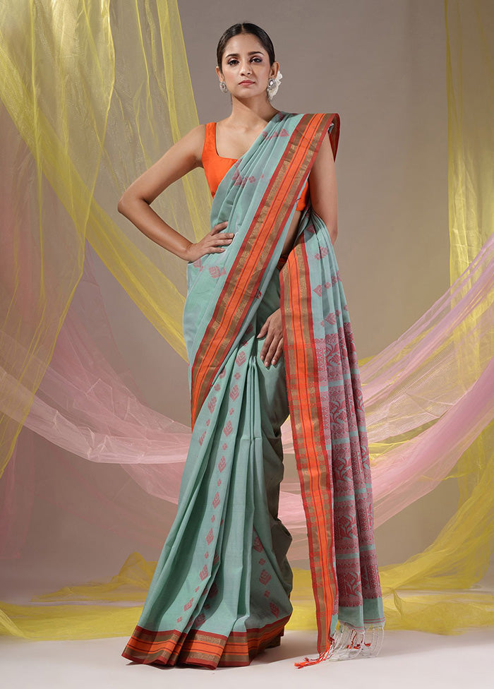 Sea Green Spun Silk Saree With Blouse Piece - Indian Silk House Agencies