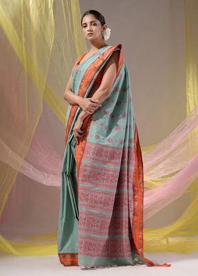 Sea Green Spun Silk Saree With Blouse Piece - Indian Silk House Agencies