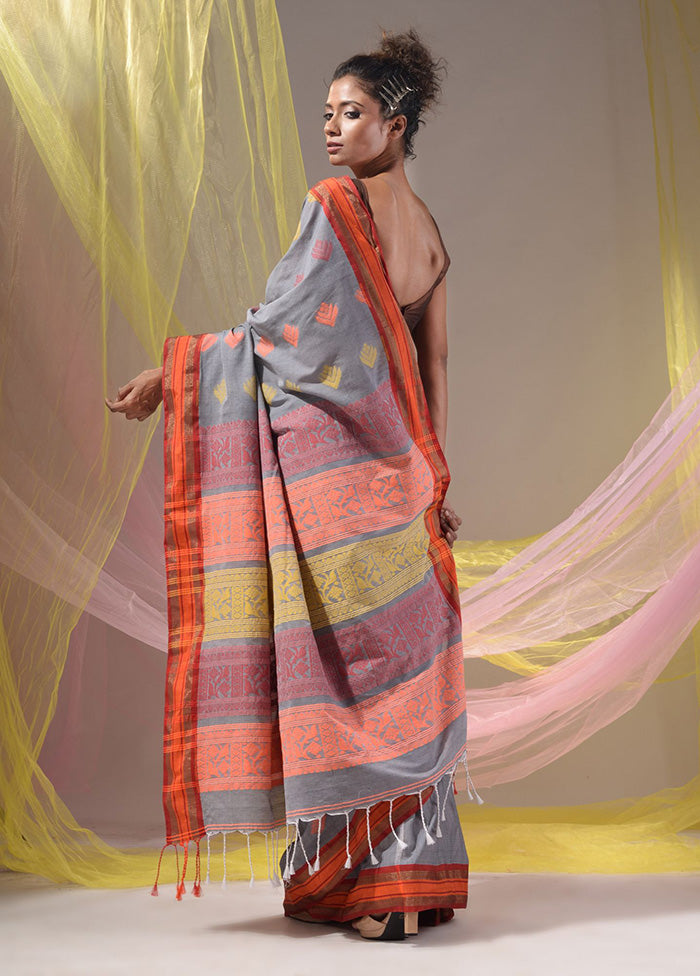 Grey Spun Silk Saree With Blouse Piece - Indian Silk House Agencies