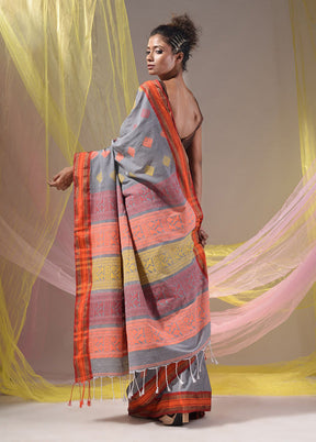 Grey Spun Silk Saree With Blouse Piece - Indian Silk House Agencies