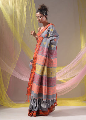 Grey Spun Silk Saree With Blouse Piece - Indian Silk House Agencies