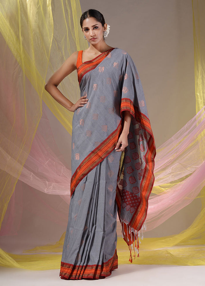 Grey Spun Silk Saree With Blouse Piece - Indian Silk House Agencies