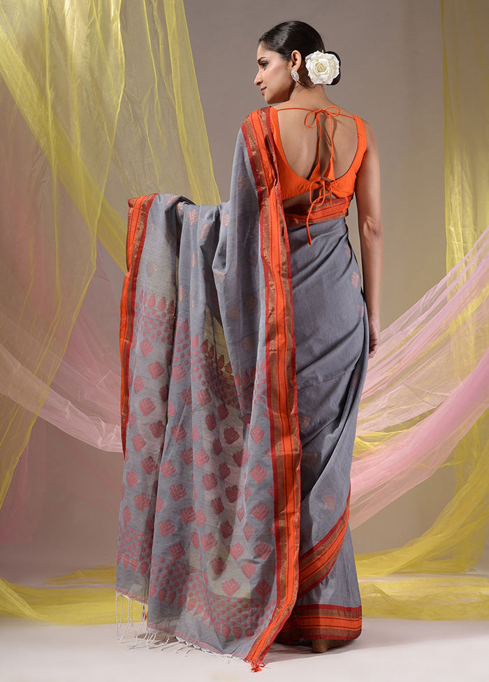 Grey Spun Silk Saree With Blouse Piece - Indian Silk House Agencies