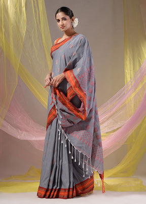 Grey Spun Silk Saree With Blouse Piece - Indian Silk House Agencies