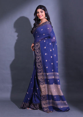 Blue Pure Cotton Saree With Blouse Piece - Indian Silk House Agencies