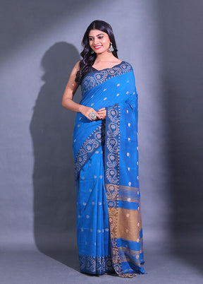 Blue Pure Cotton Saree With Blouse Piece - Indian Silk House Agencies