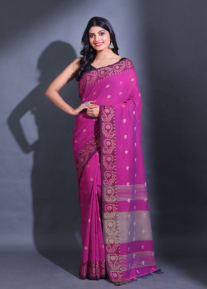 Magenta Pure Cotton Saree With Blouse Piece - Indian Silk House Agencies