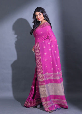 Magenta Pure Cotton Saree With Blouse Piece - Indian Silk House Agencies