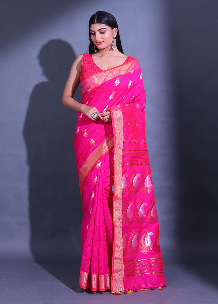 Pink Pure Cotton Saree With Blouse Piece - Indian Silk House Agencies