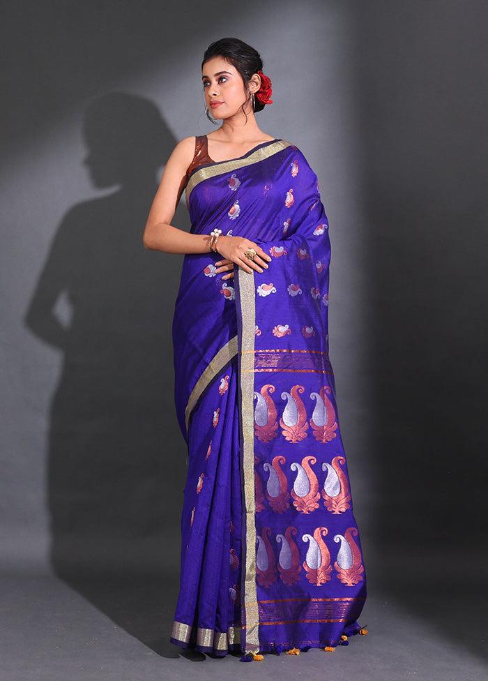 Royal Blue Pure Cotton Saree With Blouse Piece - Indian Silk House Agencies