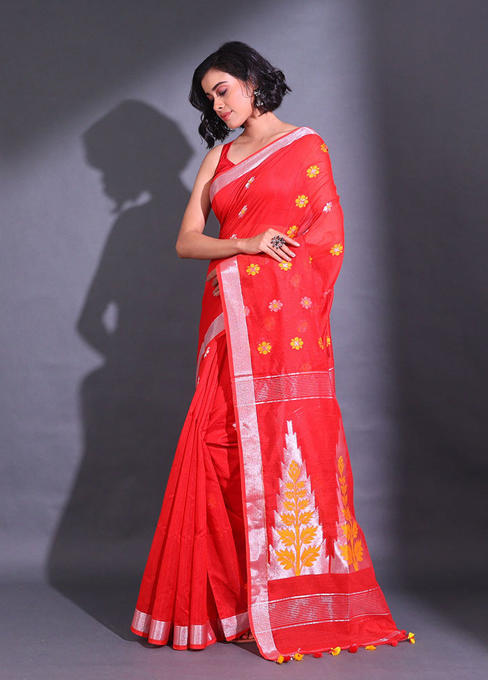 Red Pure Cotton Saree With Blouse Piece - Indian Silk House Agencies