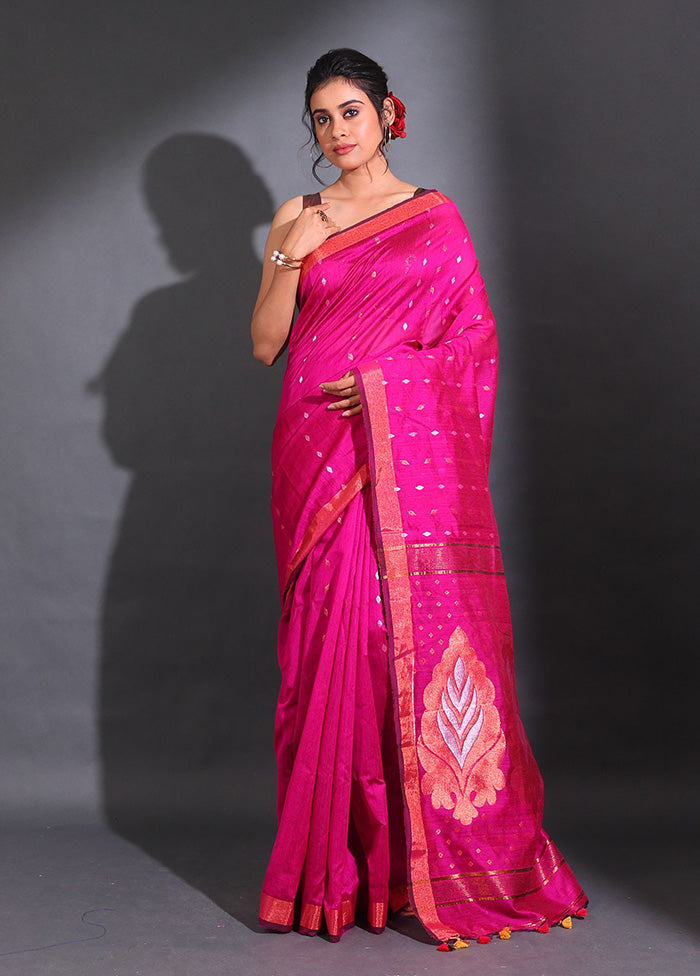 Fuchsia Pure Cotton Saree With Blouse Piece - Indian Silk House Agencies