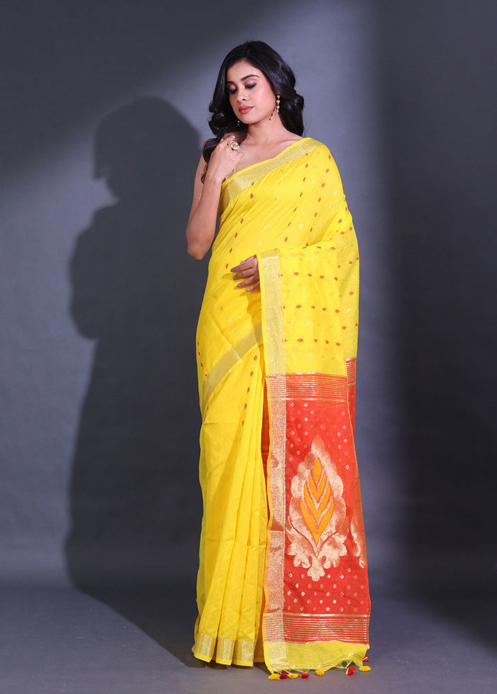 Yellow Pure Cotton Saree With Blouse Piece - Indian Silk House Agencies