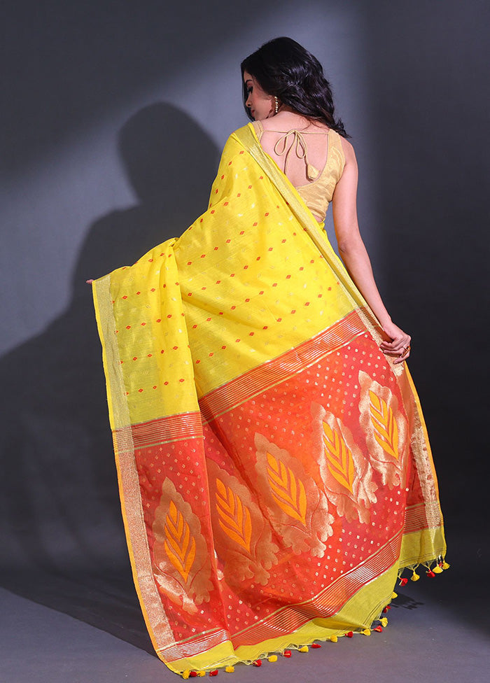 Yellow Pure Cotton Saree With Blouse Piece - Indian Silk House Agencies