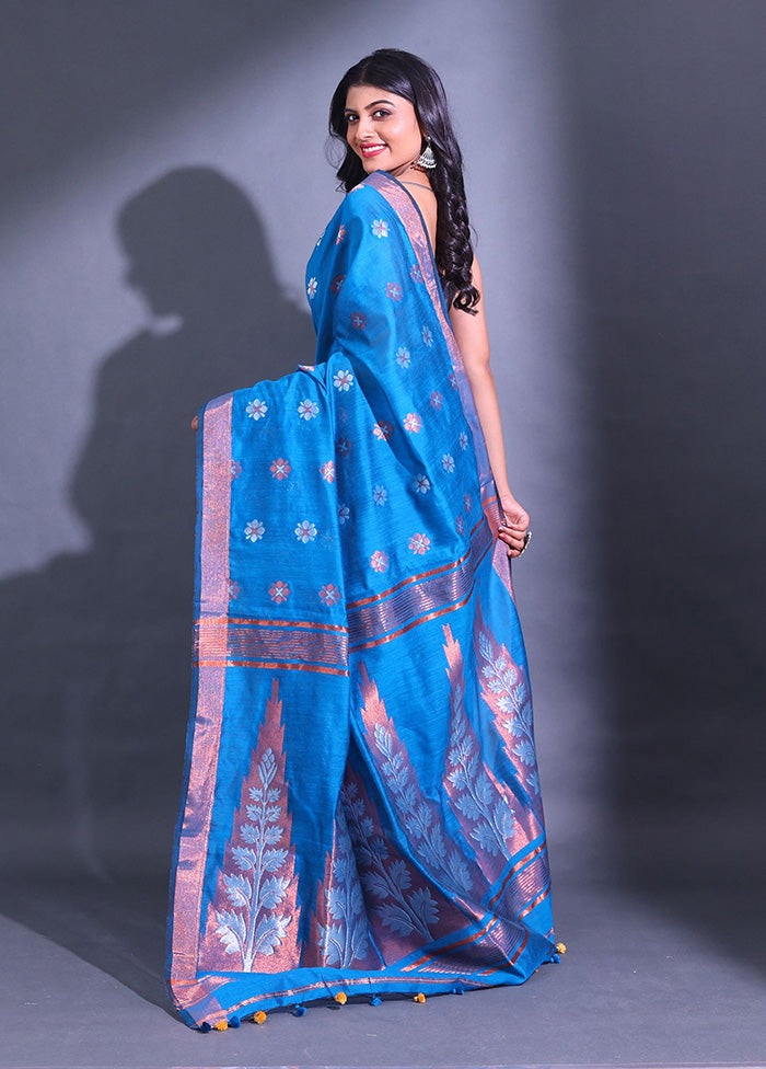 Blue Pure Cotton Saree With Blouse Piece - Indian Silk House Agencies