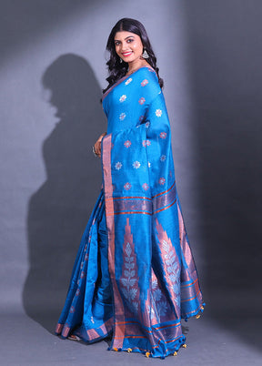 Blue Pure Cotton Saree With Blouse Piece - Indian Silk House Agencies