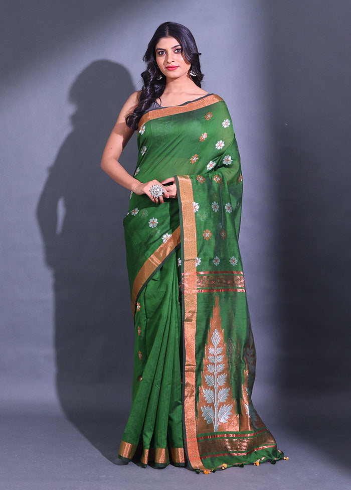 Green Pure Cotton Saree With Blouse Piece - Indian Silk House Agencies