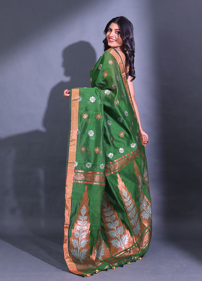 Green Pure Cotton Saree With Blouse Piece - Indian Silk House Agencies