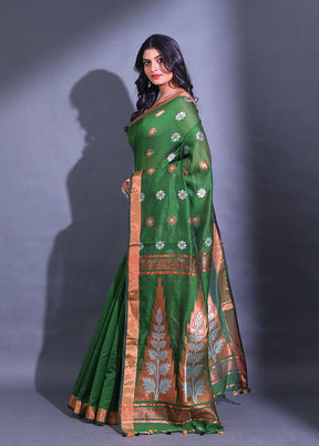 Green Pure Cotton Saree With Blouse Piece - Indian Silk House Agencies