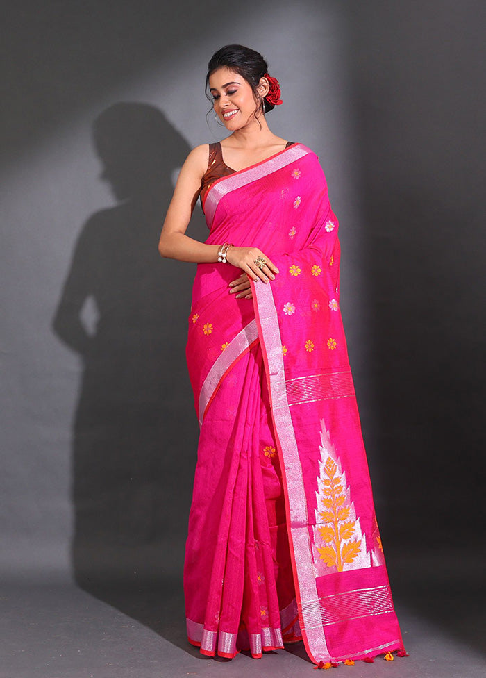 Pink Pure Cotton Saree With Blouse Piece - Indian Silk House Agencies