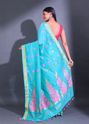 Blue Pure Cotton Saree With Blouse Piece - Indian Silk House Agencies