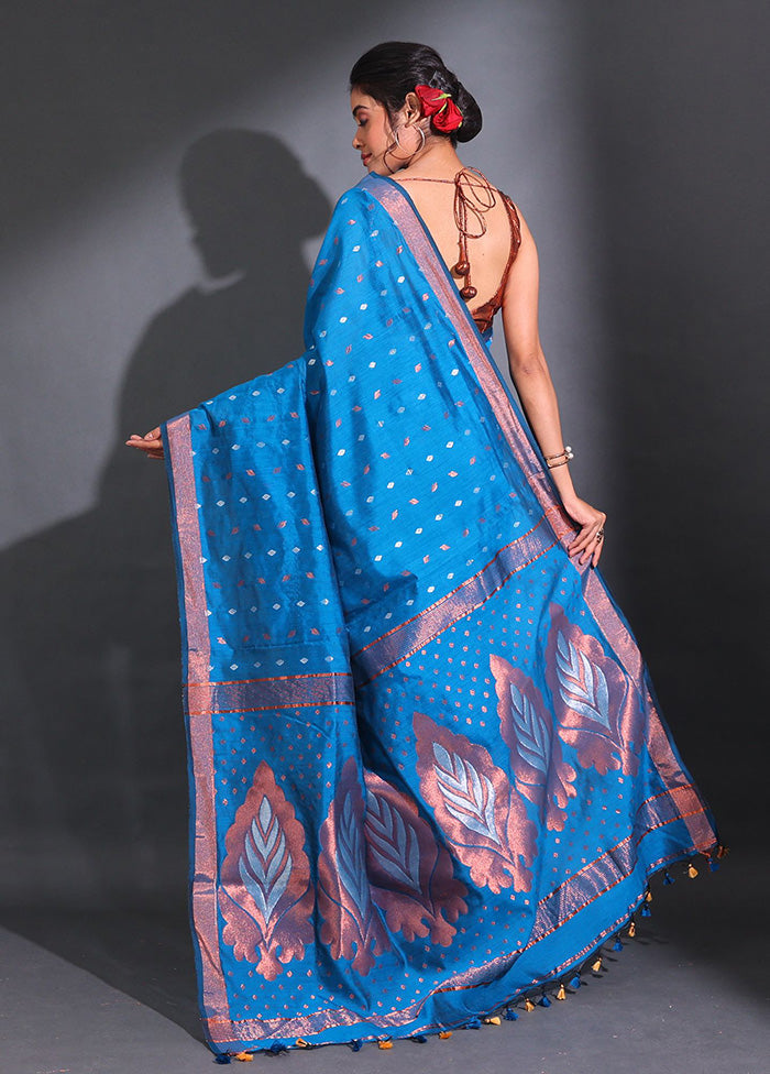 Blue Pure Cotton Saree With Blouse Piece - Indian Silk House Agencies