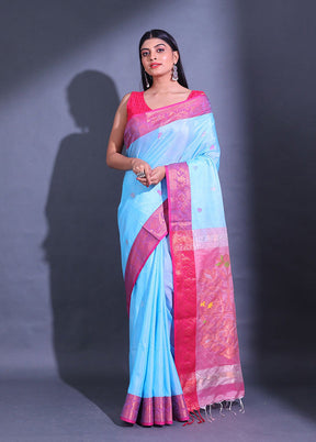 Blue Pure Cotton Saree With Blouse Piece - Indian Silk House Agencies