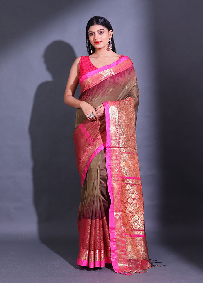 Brown Pure Cotton Saree With Blouse Piece - Indian Silk House Agencies