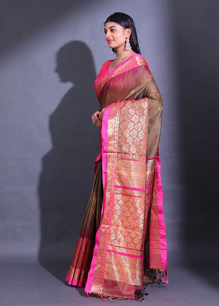 Brown Pure Cotton Saree With Blouse Piece - Indian Silk House Agencies