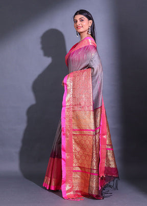 Grey Pure Cotton Saree With Blouse Piece - Indian Silk House Agencies