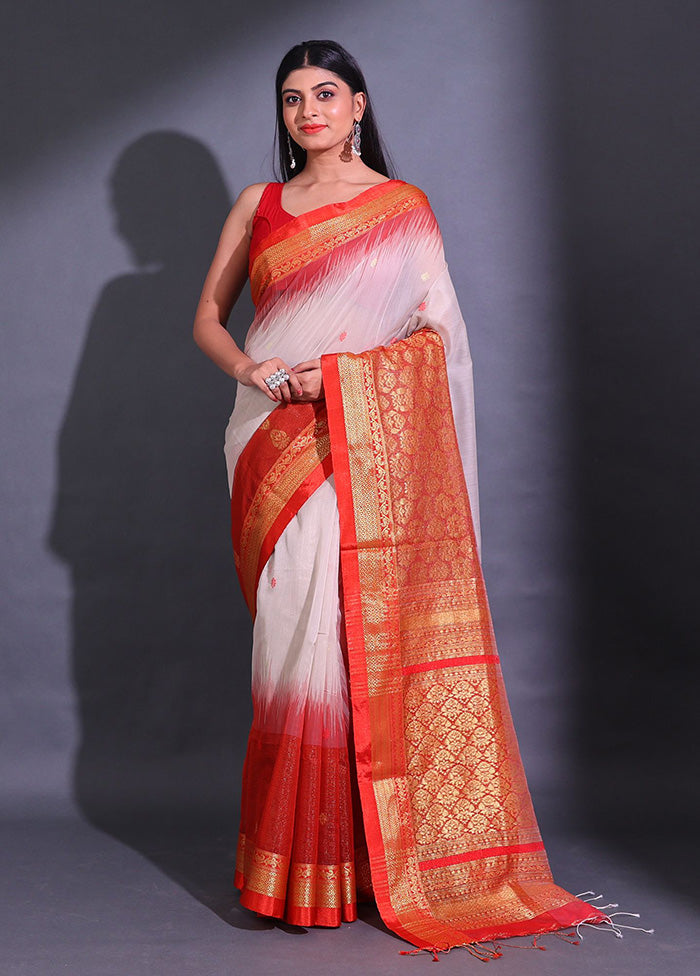 Off White Pure Cotton Saree With Blouse Piece - Indian Silk House Agencies