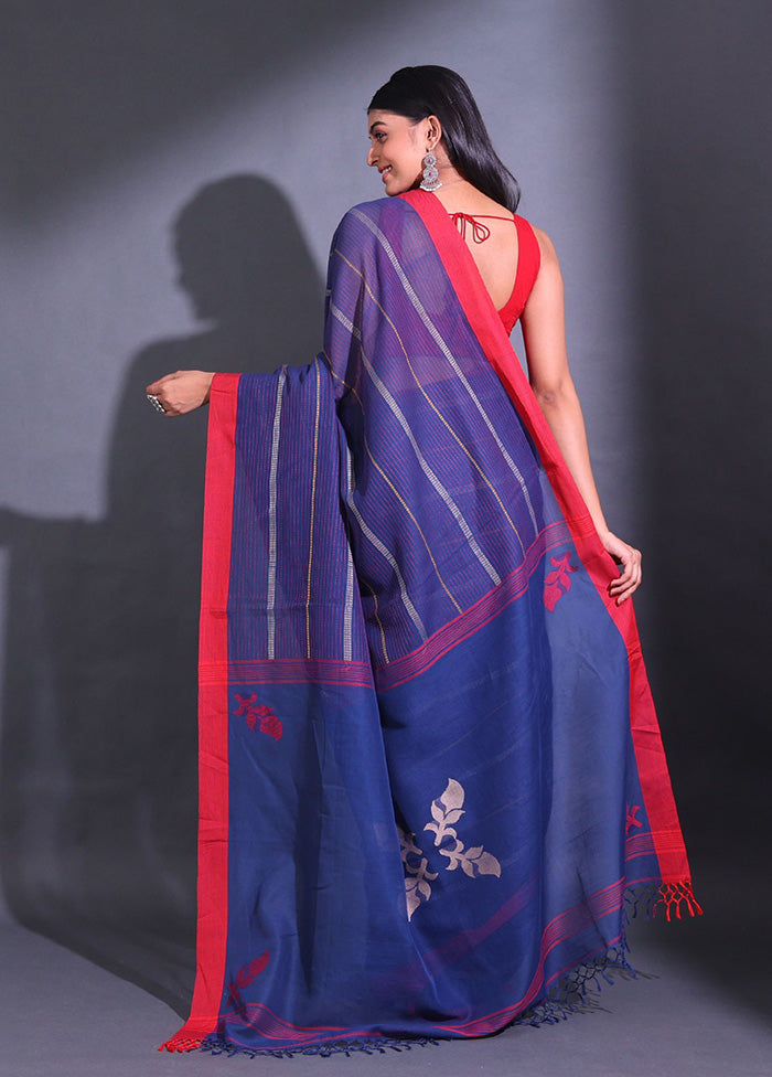 Blue Pure Cotton Saree With Blouse Piece - Indian Silk House Agencies