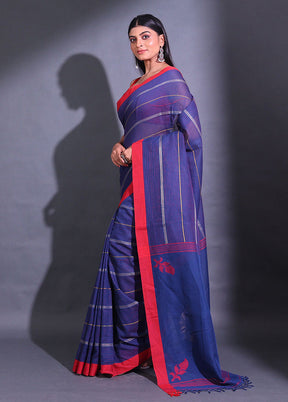 Blue Pure Cotton Saree With Blouse Piece - Indian Silk House Agencies