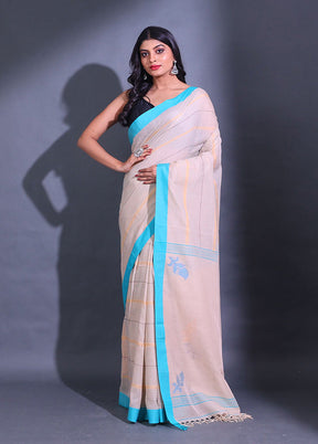 Off White Pure Cotton Saree With Blouse Piece - Indian Silk House Agencies