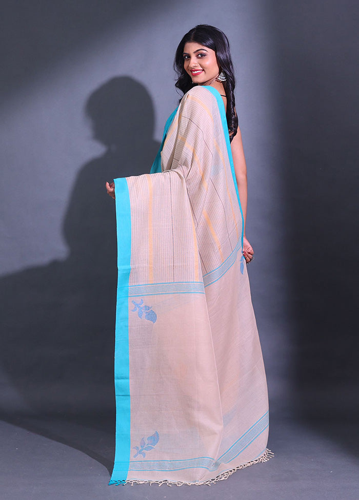 Off White Pure Cotton Saree With Blouse Piece - Indian Silk House Agencies