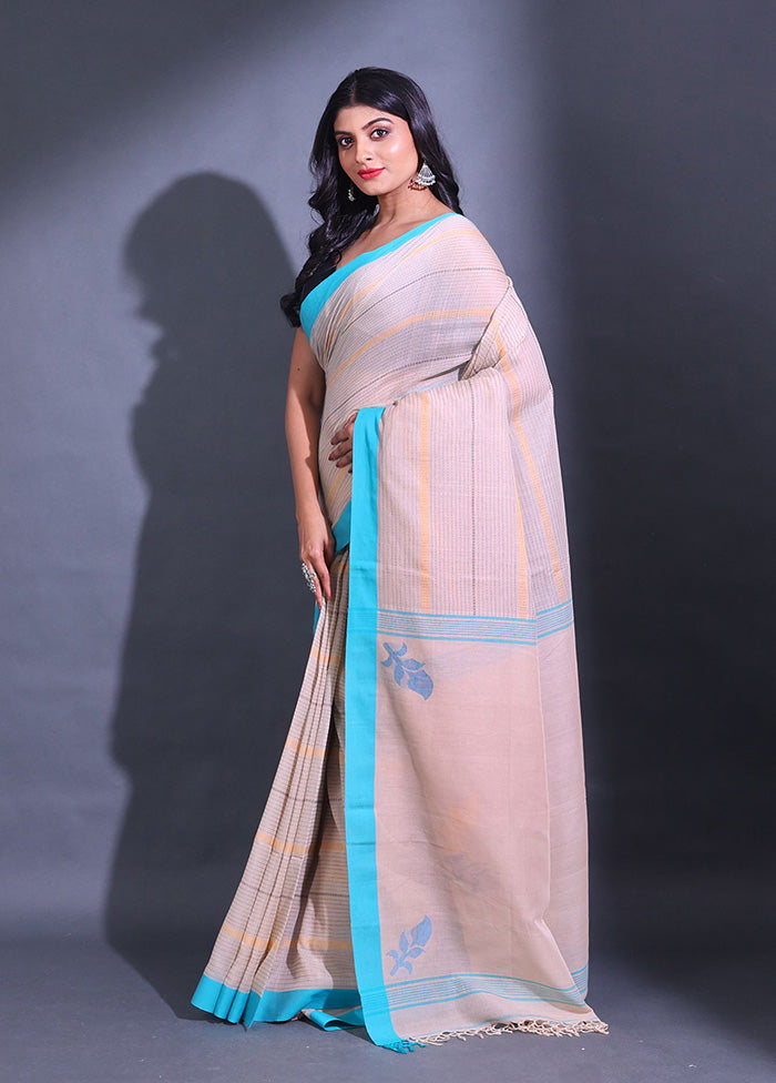 Off White Pure Cotton Saree With Blouse Piece - Indian Silk House Agencies