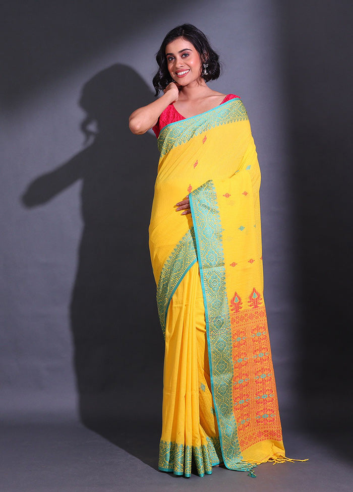 Yellow Pure Cotton Saree With Blouse Piece - Indian Silk House Agencies