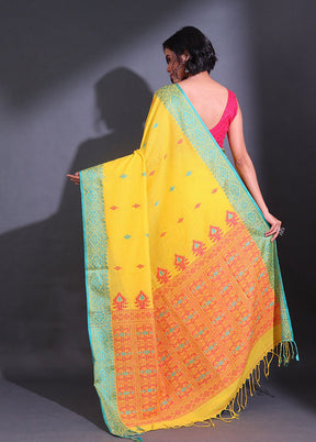 Yellow Pure Cotton Saree With Blouse Piece - Indian Silk House Agencies