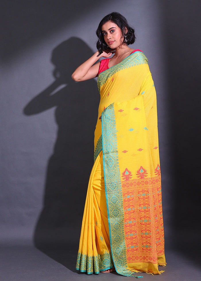 Yellow Pure Cotton Saree With Blouse Piece - Indian Silk House Agencies