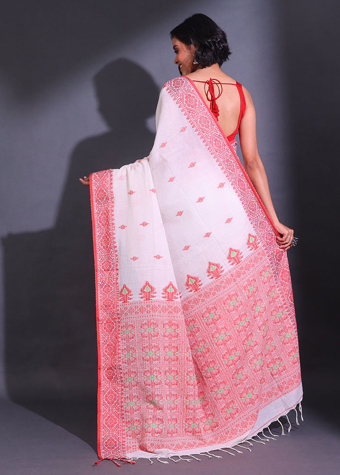 White Pure Cotton Saree With Blouse Piece - Indian Silk House Agencies