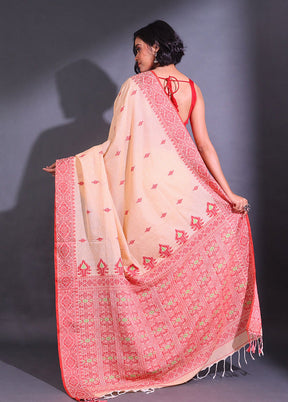 Light Peach Pure Cotton Saree With Blouse Piece - Indian Silk House Agencies