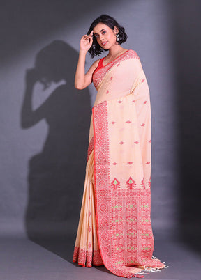 Light Peach Pure Cotton Saree With Blouse Piece - Indian Silk House Agencies