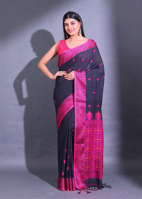 Black Pure Cotton Saree With Blouse Piece - Indian Silk House Agencies