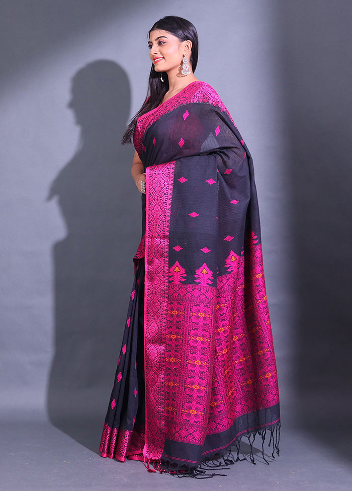 Black Pure Cotton Saree With Blouse Piece - Indian Silk House Agencies