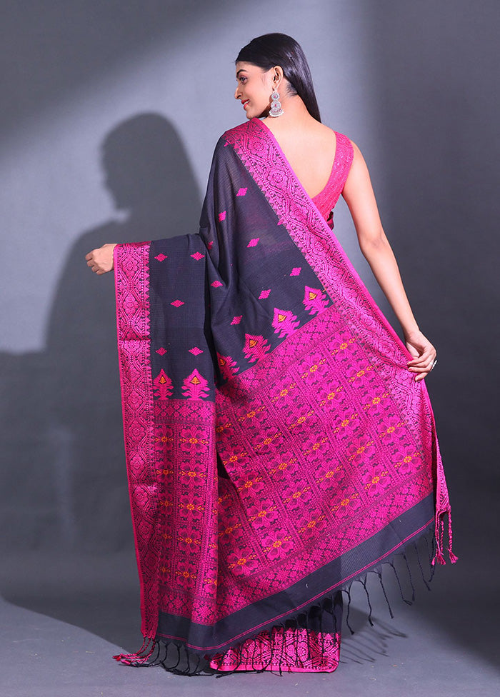 Black Pure Cotton Saree With Blouse Piece - Indian Silk House Agencies