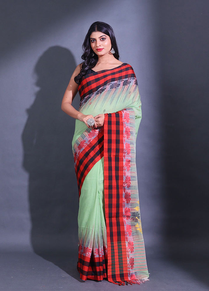 Green Pure Cotton Saree With Blouse Piece - Indian Silk House Agencies