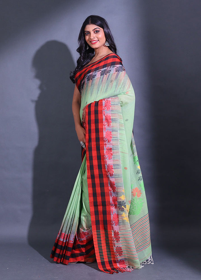 Green Pure Cotton Saree With Blouse Piece - Indian Silk House Agencies