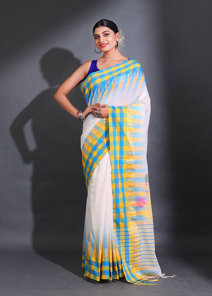 White Pure Cotton Saree With Blouse Piece - Indian Silk House Agencies