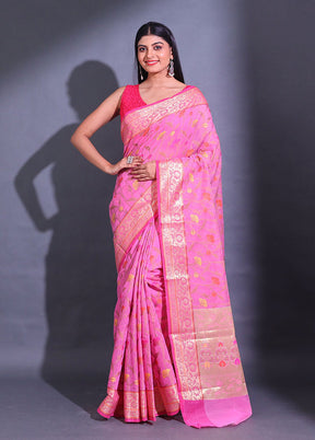 Pink Pure Cotton Saree With Blouse Piece - Indian Silk House Agencies