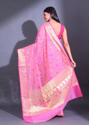 Pink Pure Cotton Saree With Blouse Piece - Indian Silk House Agencies